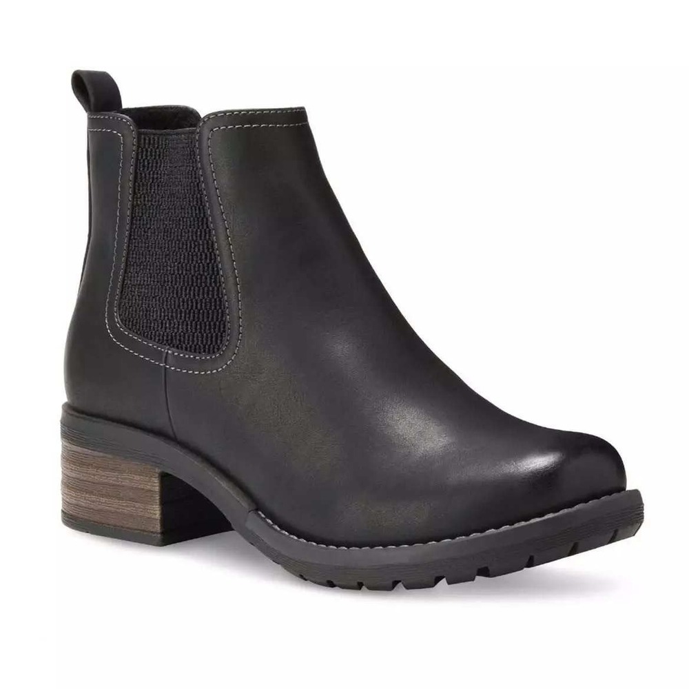 Eastland Jasmine Black Chelsea Ankle Boots Women's 7.5M Lug Sole Block Heel